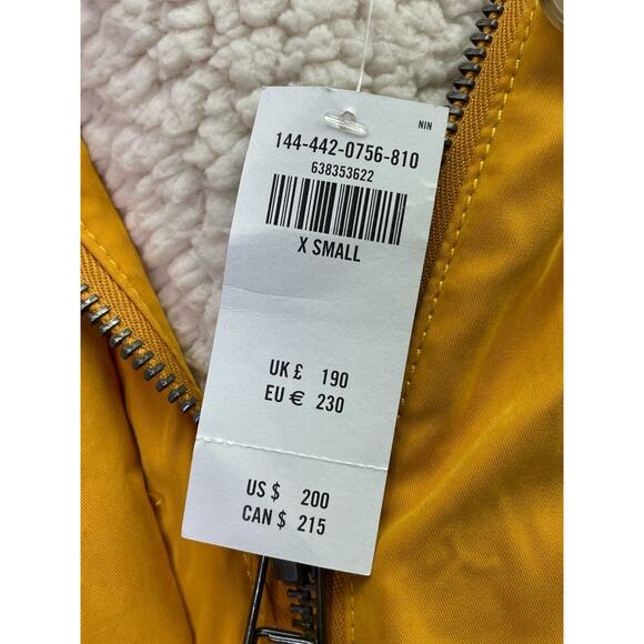 Abercrombie & Fitch Coat Womens XS Yellow Full Zip Sherpa Lined Faux Fur Parka - Picture 8 of 16